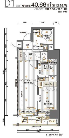 メインステージ神田須田町(1LDK/6階)の間取り写真