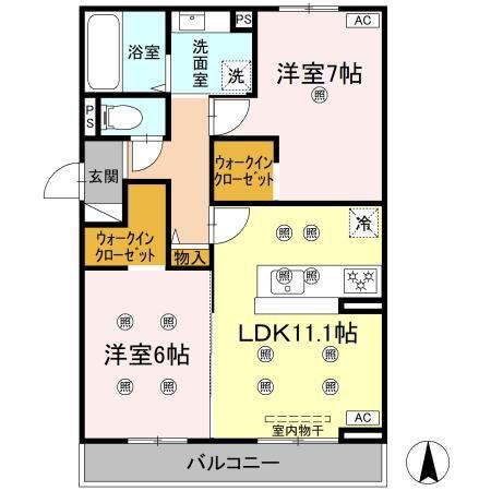 クランツ古川西A棟(2LDK/3階)の間取り写真