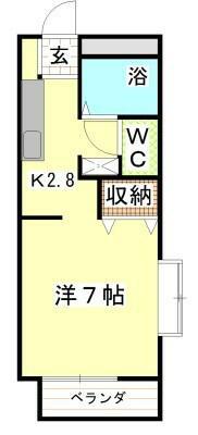 グレイシャスガーデン(ワンルーム/2階)の間取り写真