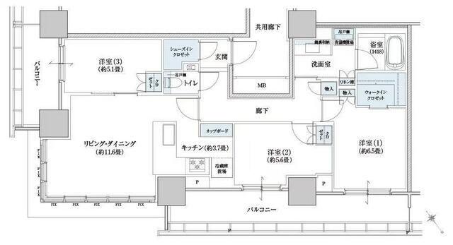 BRILLIA TOWER 浜離宮(3LDK/28階)の間取り写真