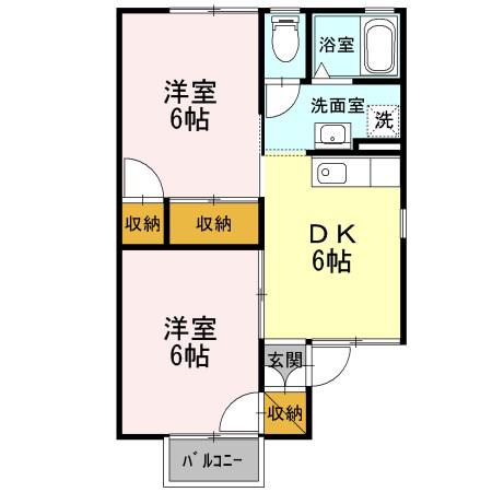 エビスセジュール B(2DK/2階)の間取り写真