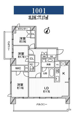 ドゥーエ大宮(3LDK/10階)の間取り写真