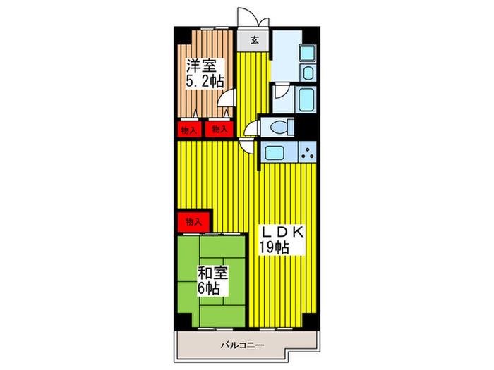 恒陽大宮公園マンション(2LDK/3階)の間取り写真