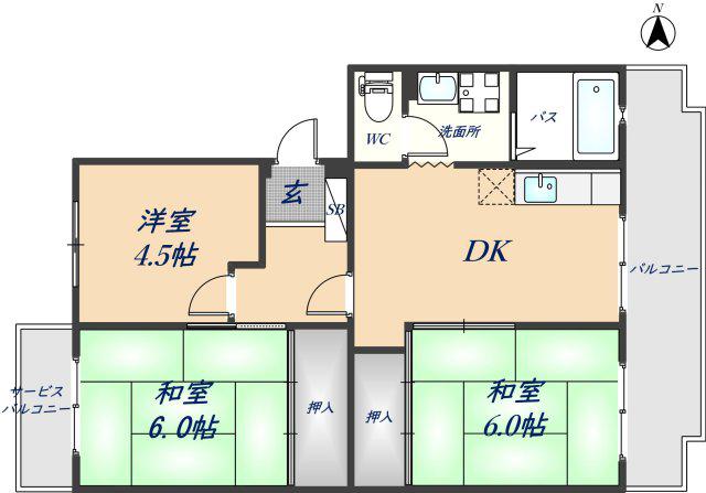 セピアコート山本(3DK/3階)の間取り写真