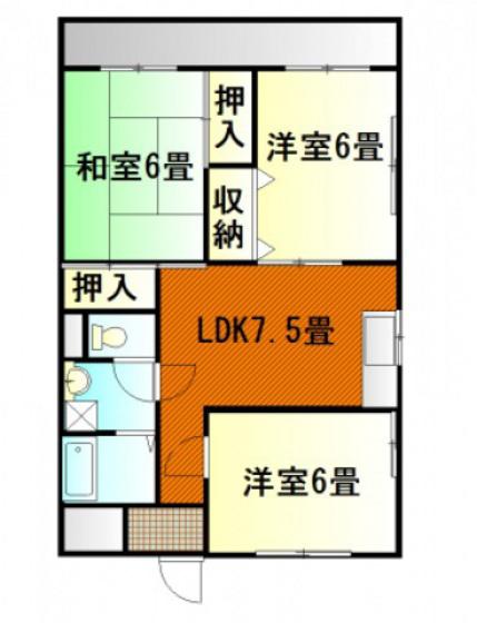 カルチェ中川2(3DK/1階)の間取り写真