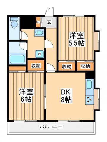 シャトルロマネ(2DK/3階)の間取り写真