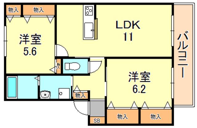 アデアコートA(2LDK/2階)の間取り写真