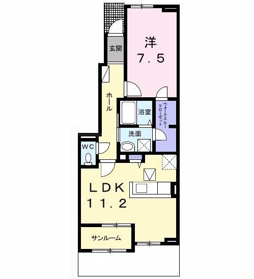 オアシス11 D(1LDK/1階)の間取り写真