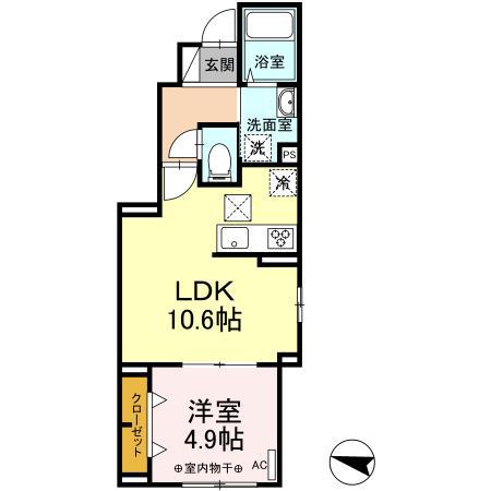 PLUS CINQ(1LDK/1階)の間取り写真