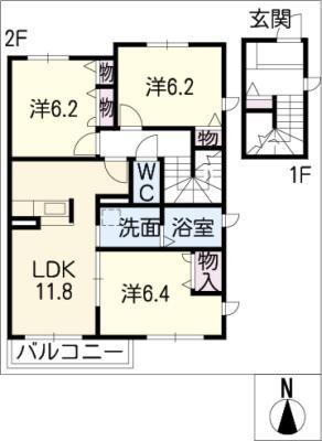 GREEN SPOT B棟(3LDK/2階)の間取り写真