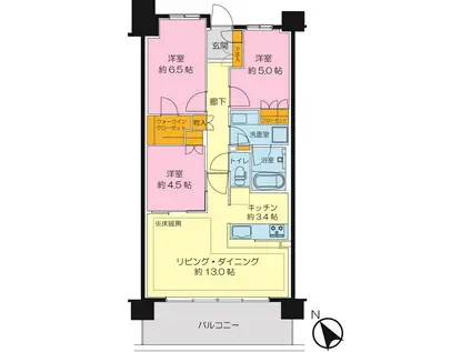 オーベルグランディオ横浜鶴見アリーナテラス(3LDK/5階)の間取り写真