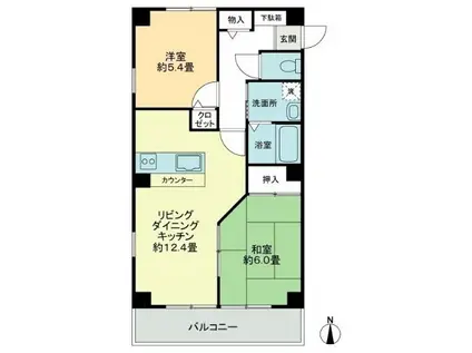 フォブールタウン成合C棟(2LDK/1階)の間取り写真