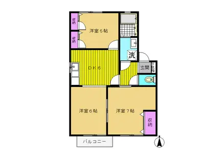 シャトラン駅家 B(3DK/2階)の間取り写真