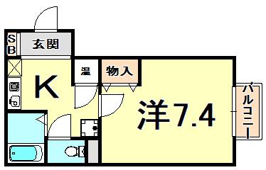 アヴェニール岡本(1K/1階)の間取り写真