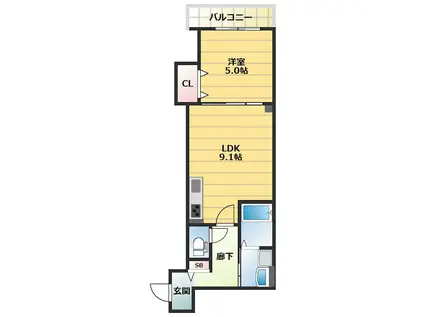 クリエオーレ西石切(1LDK/1階)の間取り写真