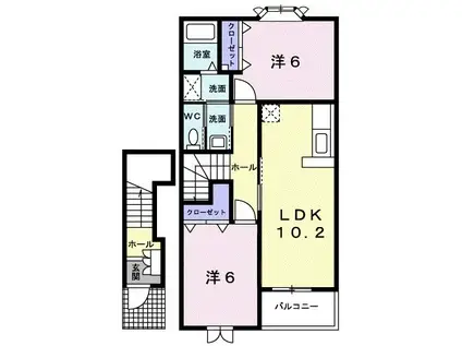 プレーリーベルI(2LDK/2階)の間取り写真