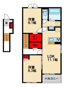サンシャイン松崎 II号館(2LDK/2階)の間取り写真