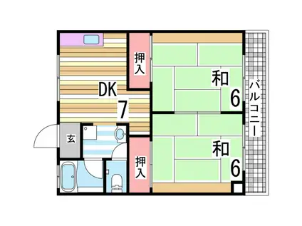 シャトー朝霧(2DK/3階)の間取り写真