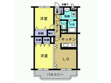 プリムヴェールA棟(2LDK/3階)の間取り写真