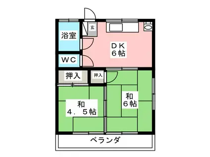 須崎コーポ東棟(2DK/2階)の間取り写真