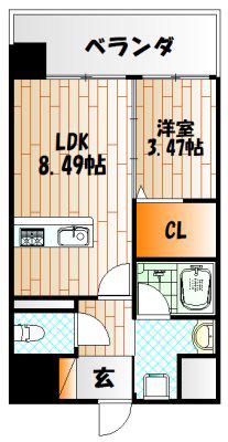 北九州モノレール 平和通駅 徒歩3分 11階建 築5年(1LDK/11階)の間取り写真