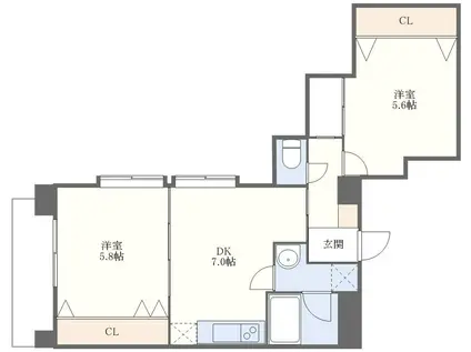 ユーロハイツ岩屋(2DK/6階)の間取り写真