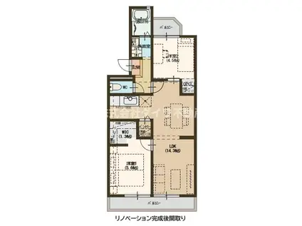 サンライフ六名(2LDK/3階)の間取り写真