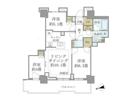 BRILLIA TOWER 聖蹟桜ヶ丘 BLOOMING(3LDK/7階)の間取り写真