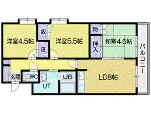 富岡レジデンス(3DK/4階)の間取り写真