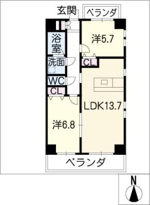 エスポワール大田(2LDK/6階)の間取り写真