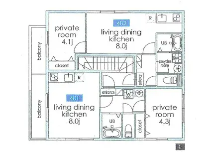 VILLE野方(1LDK/4階)の間取り写真