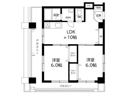 星ヶ丘パークハイツ(2LDK/4階)の間取り写真