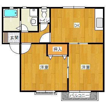 アエル乙島D棟(2DK/2階)の間取り写真