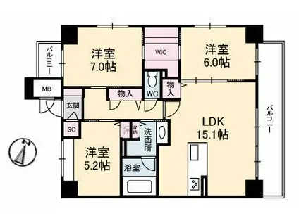 エスト クローネ(3LDK/6階)の間取り写真