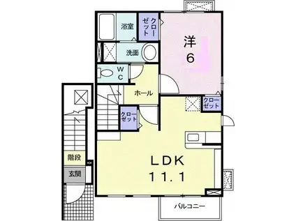 ディスリベット(1LDK/2階)の間取り写真