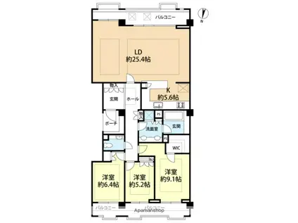 パークヒルズ櫻坂ステージI(3LDK/4階)の間取り写真