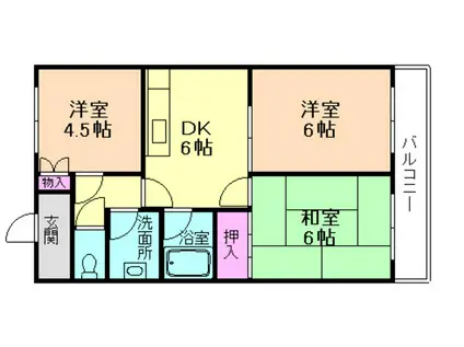 ドエル旭ヶ丘(3DK/1階)の間取り写真