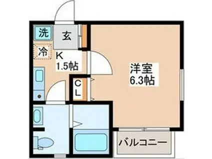 ウィステリアひばり(1K/1階)の間取り写真