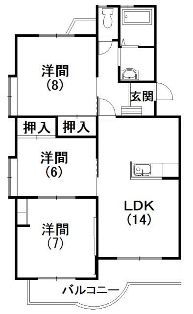 サニーサイドビラB(3LDK/2階)の間取り写真