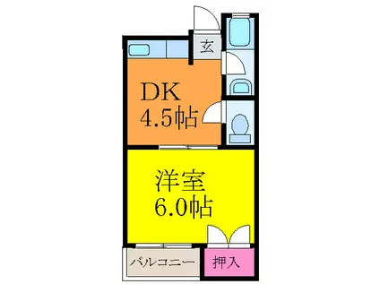 千里丘センターハイツ(1DK/2階)の間取り写真