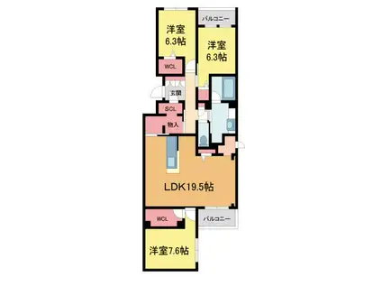 SHAMAISON ECRACIE大屋町(3LDK/4階)の間取り写真