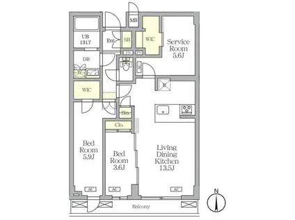 アジールコートTORITUDAIGAKU(2SLDK/2階)の間取り写真