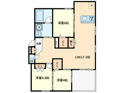 尼崎市塚口本町1丁目ヘーベルメゾン(3LDK/1階)の間取り写真