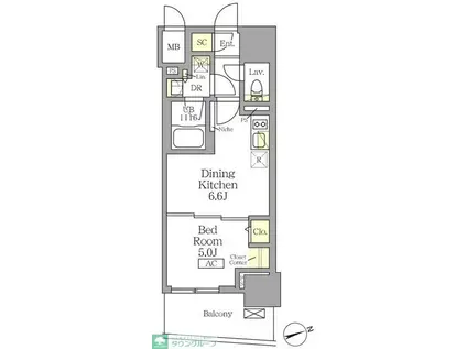 テラス北千住(1DK/5階)の間取り写真