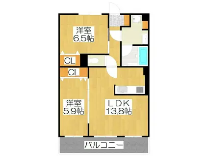 ベルフォーレ御所南(2LDK/3階)の間取り写真
