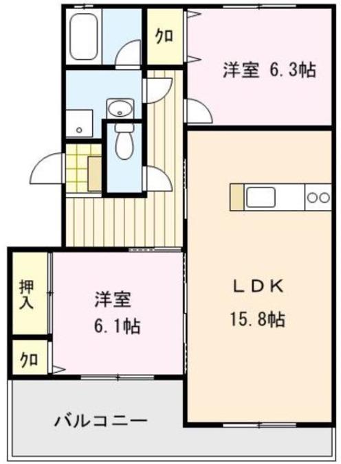 グローイングコート(2LDK/1階)の間取り写真