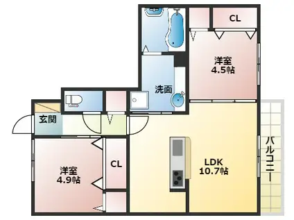 エルシェアート明石太寺(2LDK/2階)の間取り写真