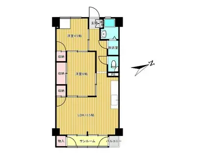 鴨池ビル(2LDK/9階)の間取り写真