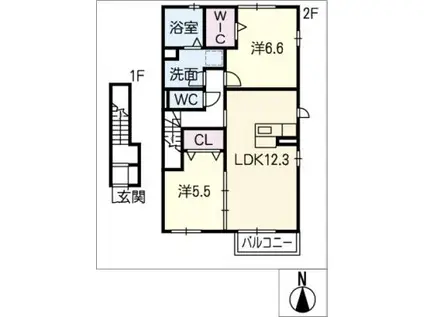 ソラーレ鳴海(2LDK/2階)の間取り写真