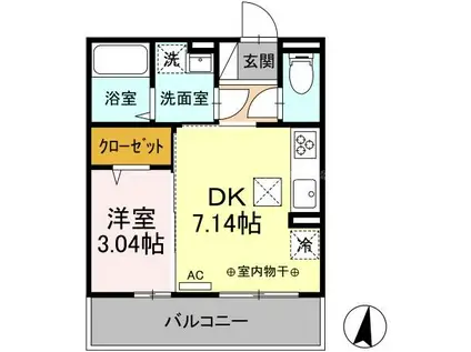 DーROOM大手町(1DK/1階)の間取り写真